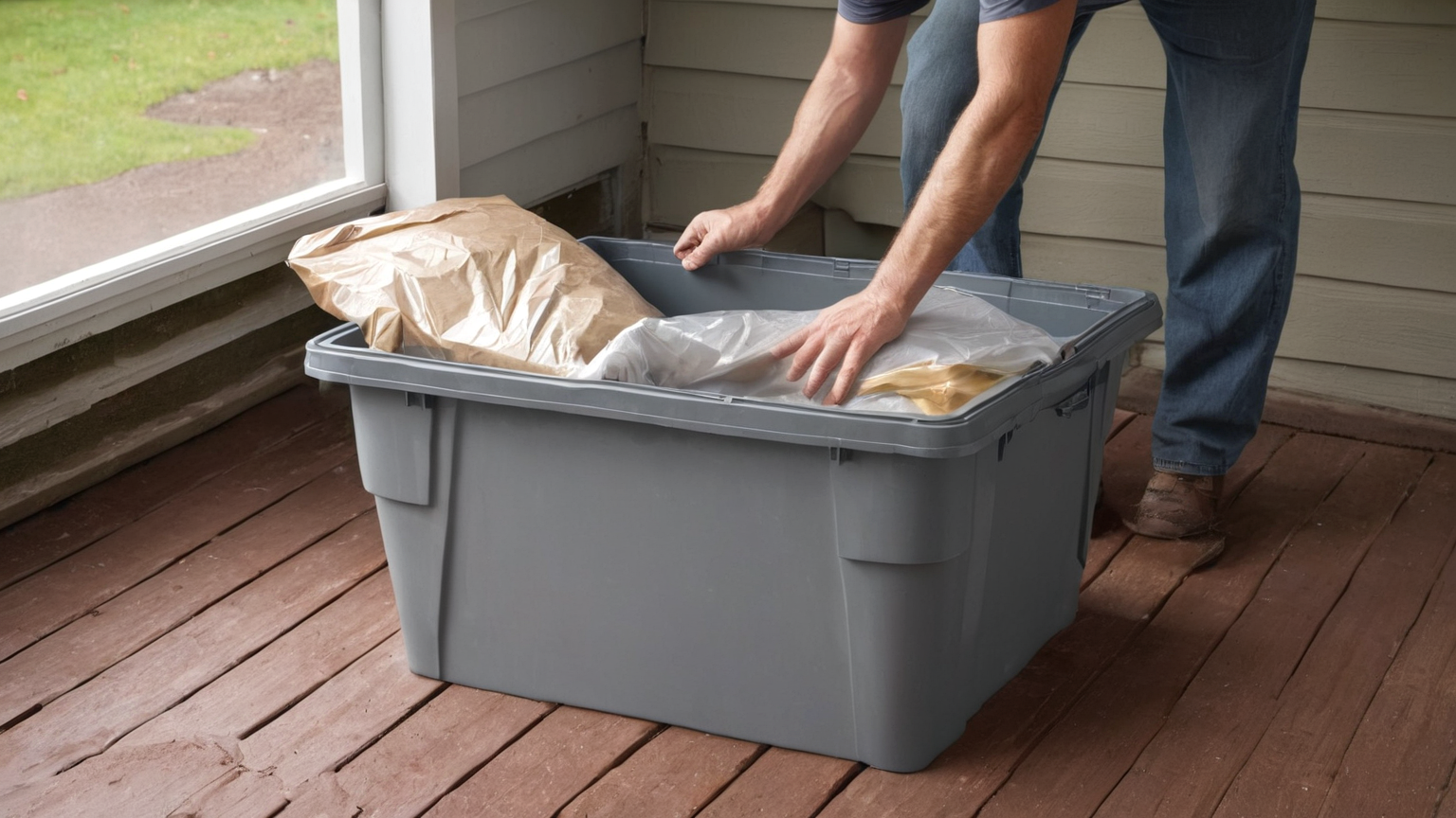 sealed porch bin and package handoff