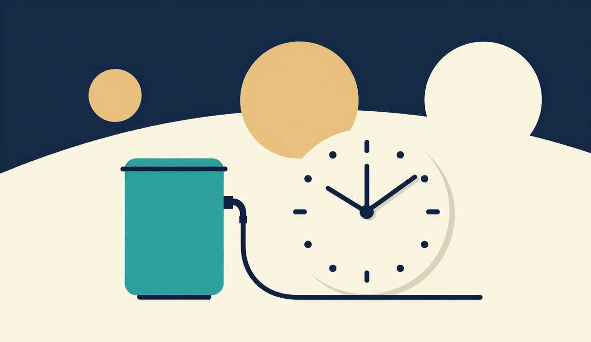 Abstract clock and charging cable illustration for planning an overnight charging window