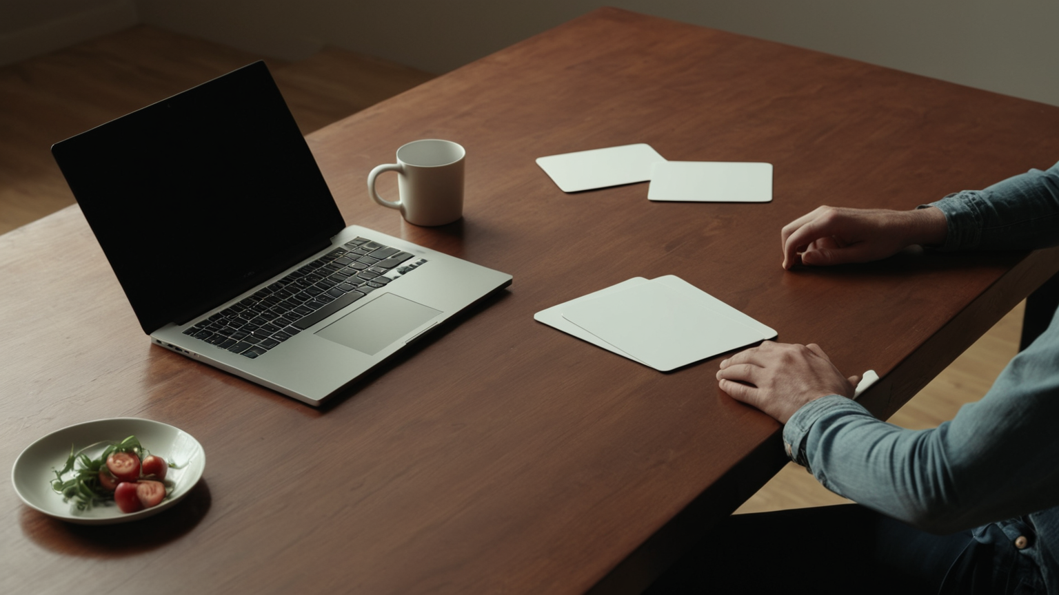 Caregiver review table with privacy-safe devices